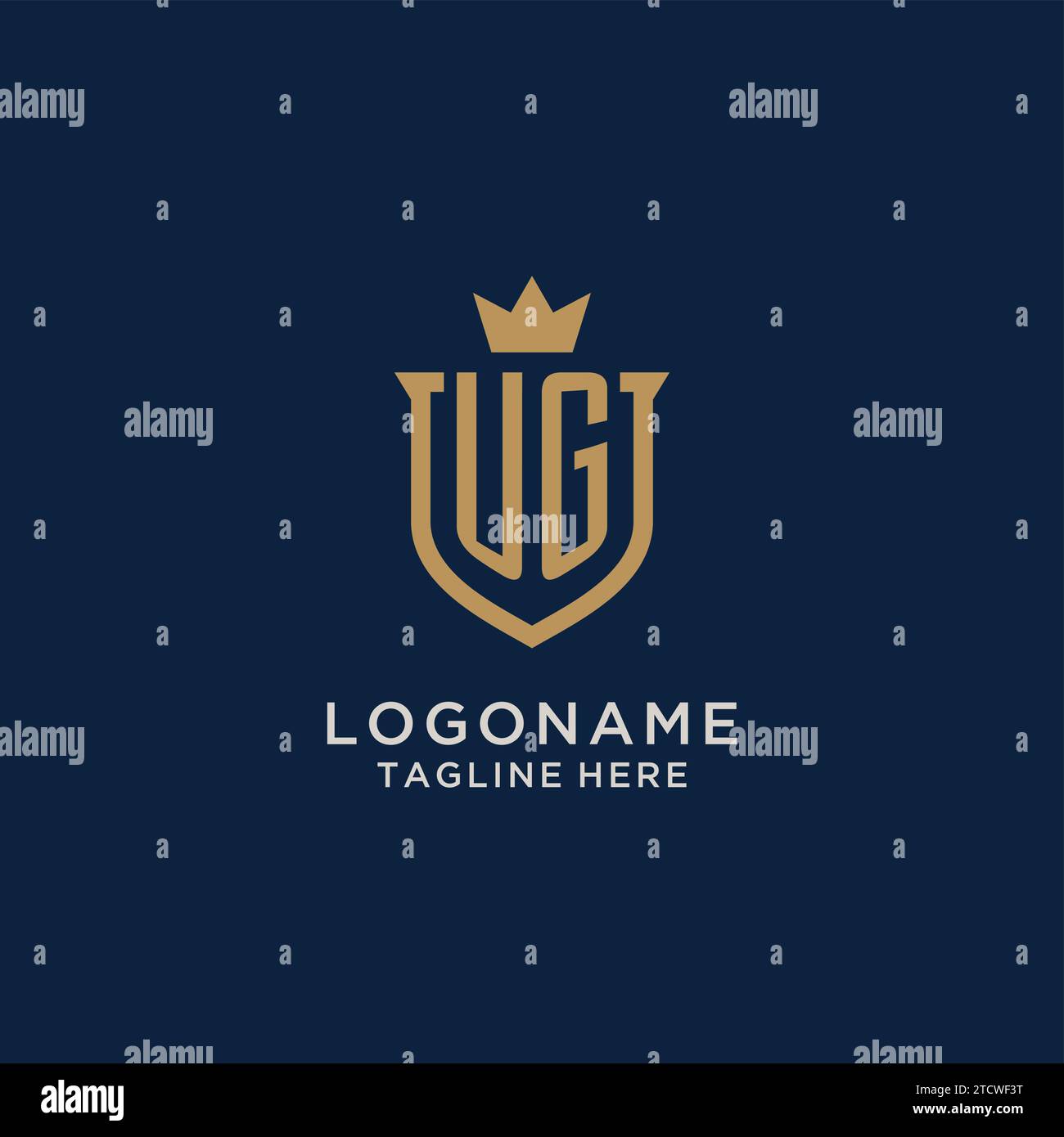 UG initial shield crown logo vector graphic Stock Vector
