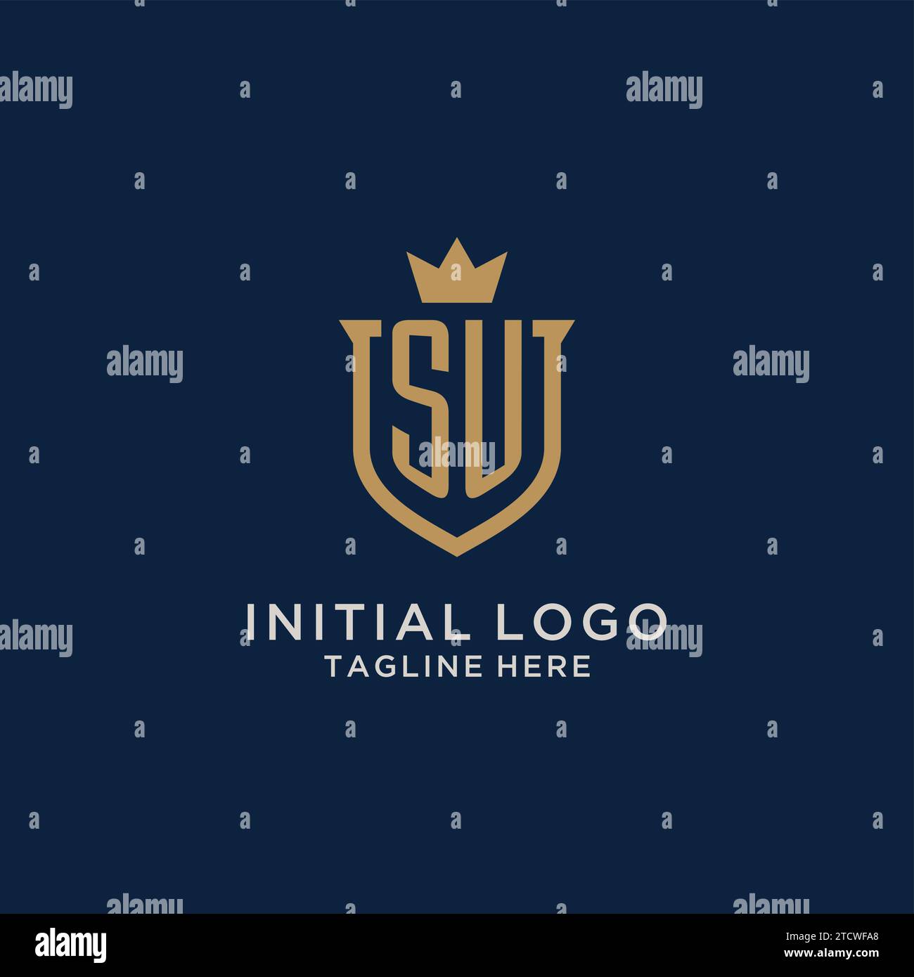 SU initial shield crown logo vector graphic Stock Vector