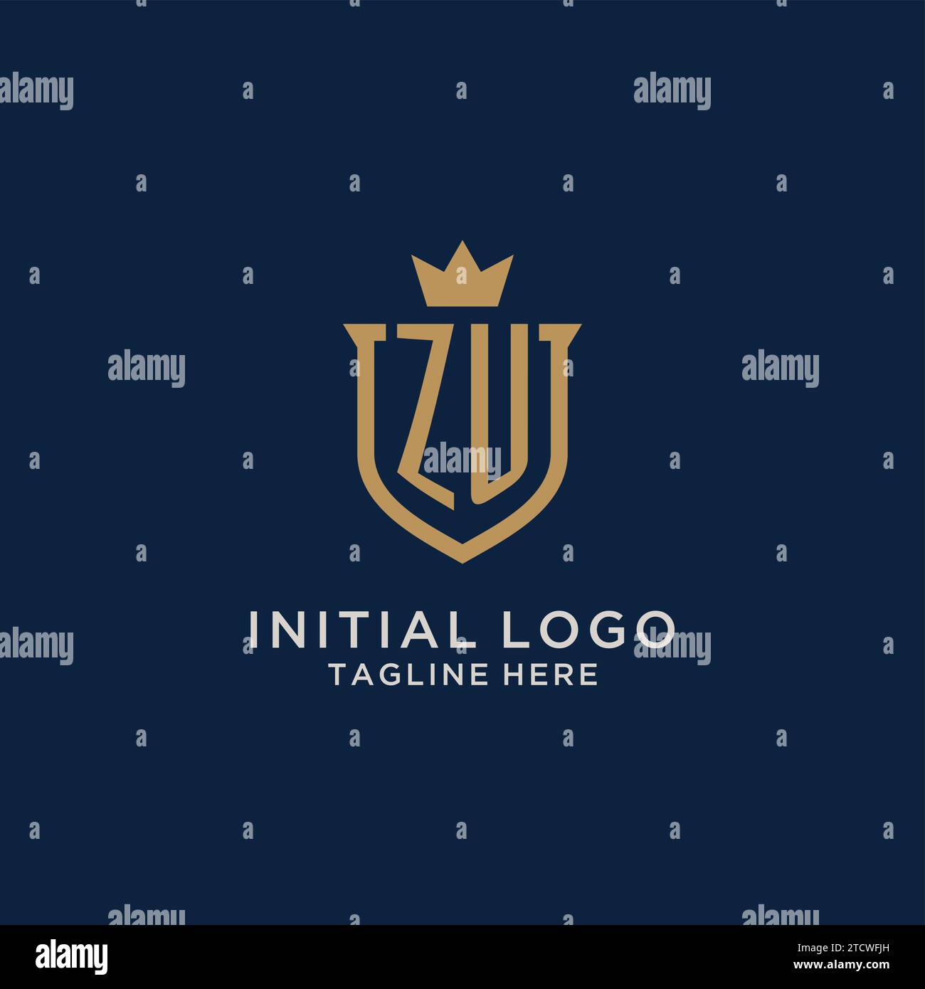 ZU initial shield crown logo vector graphic Stock Vector
