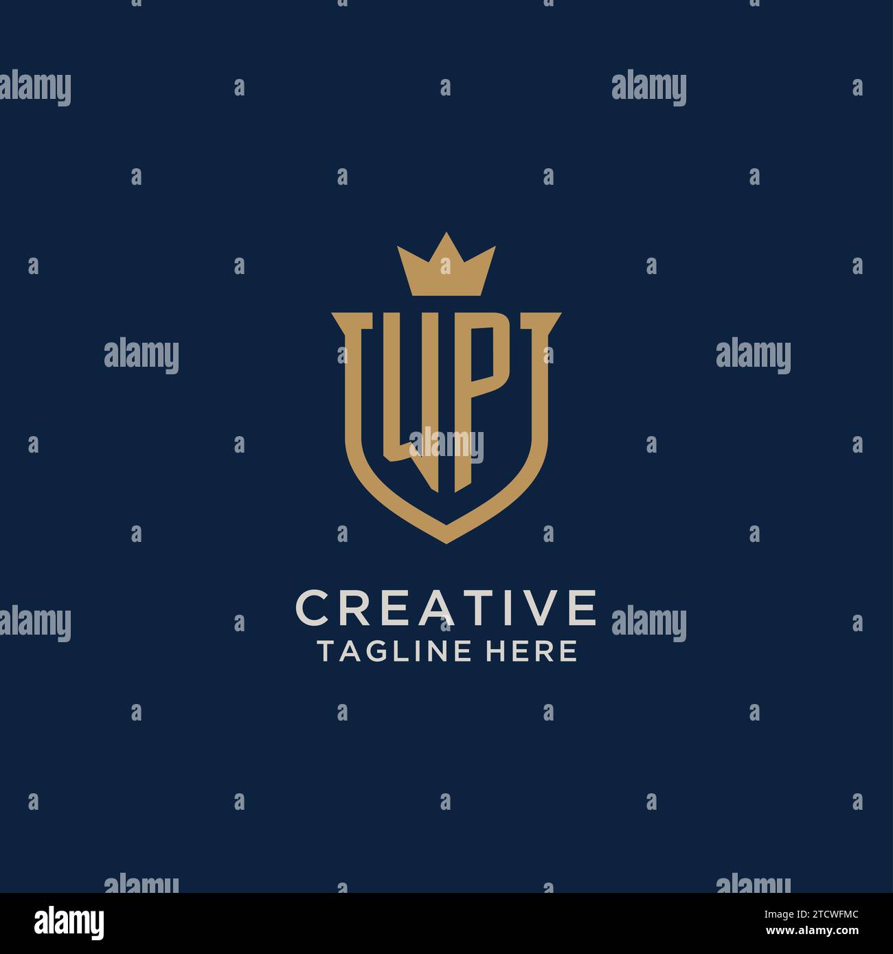 WP initial shield crown logo vector graphic Stock Vector