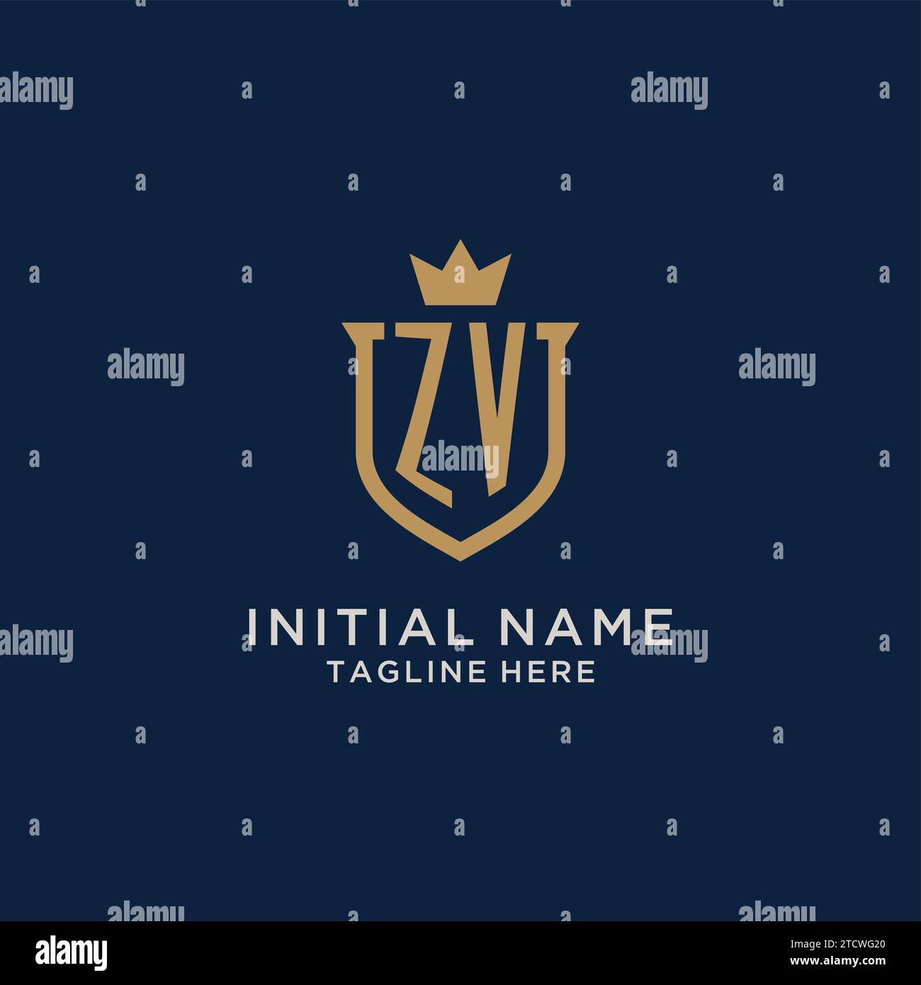 ZV initial shield crown logo vector graphic Stock Vector