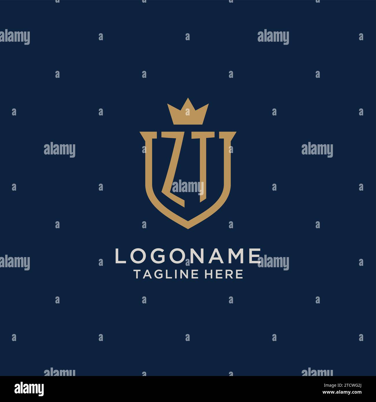 ZT initial shield crown logo vector graphic Stock Vector