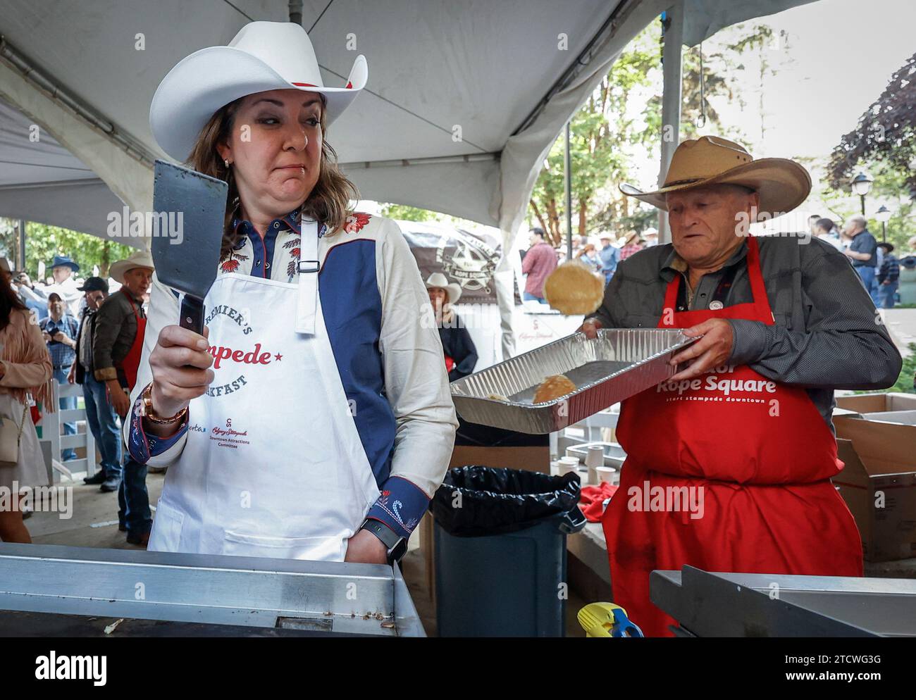 Calgary, Canada. 10th July, 2023. Alberta Premier Danielle Smith, left