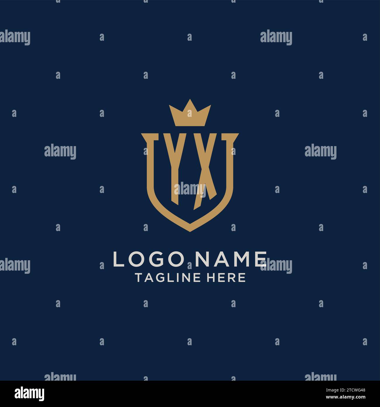 YX initial shield crown logo vector graphic Stock Vector