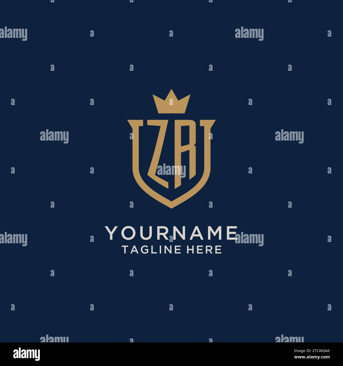 ZR initial shield crown logo vector graphic Stock Vector