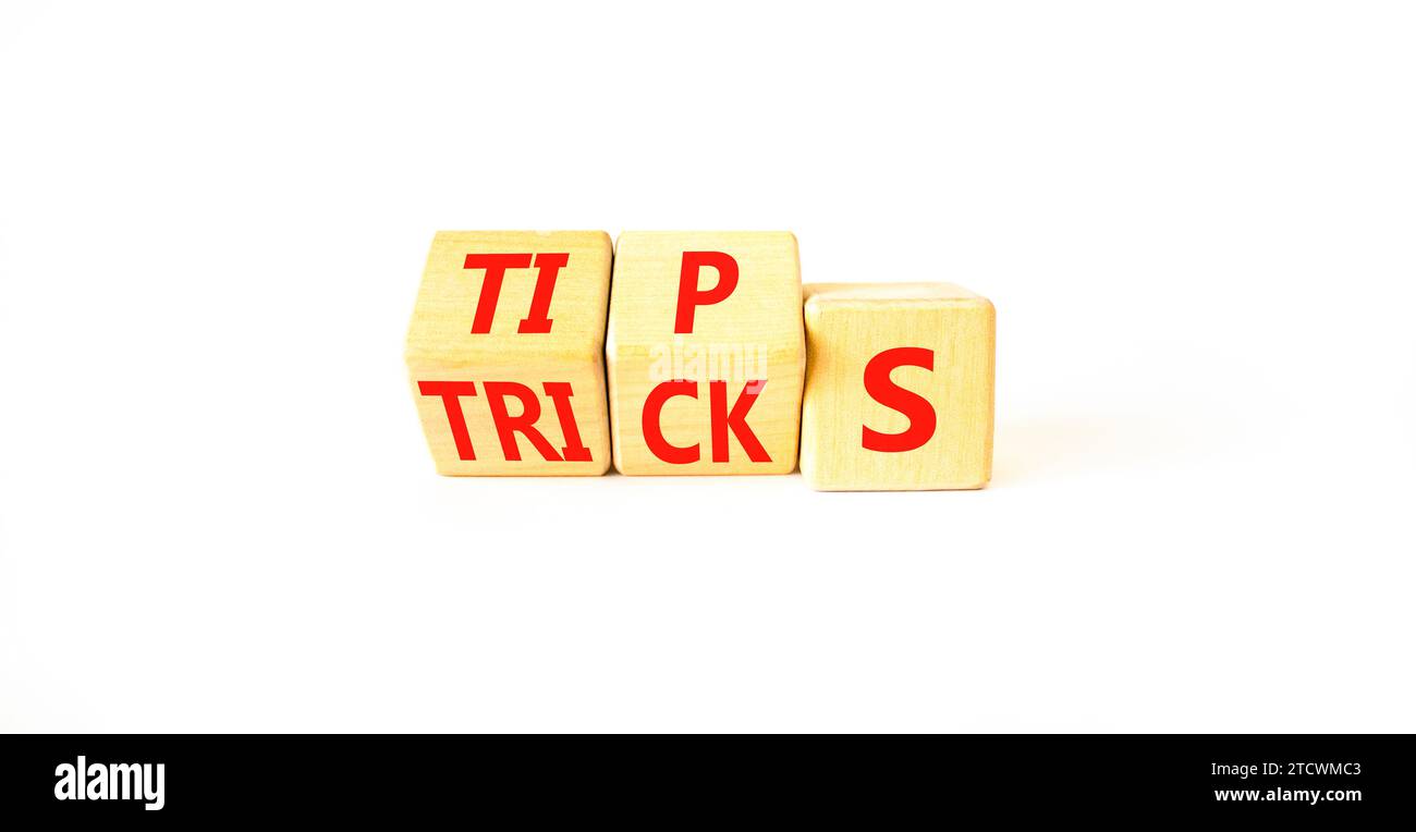Tips and tricks symbol. Turned wooden cubes and changed the word tricks
