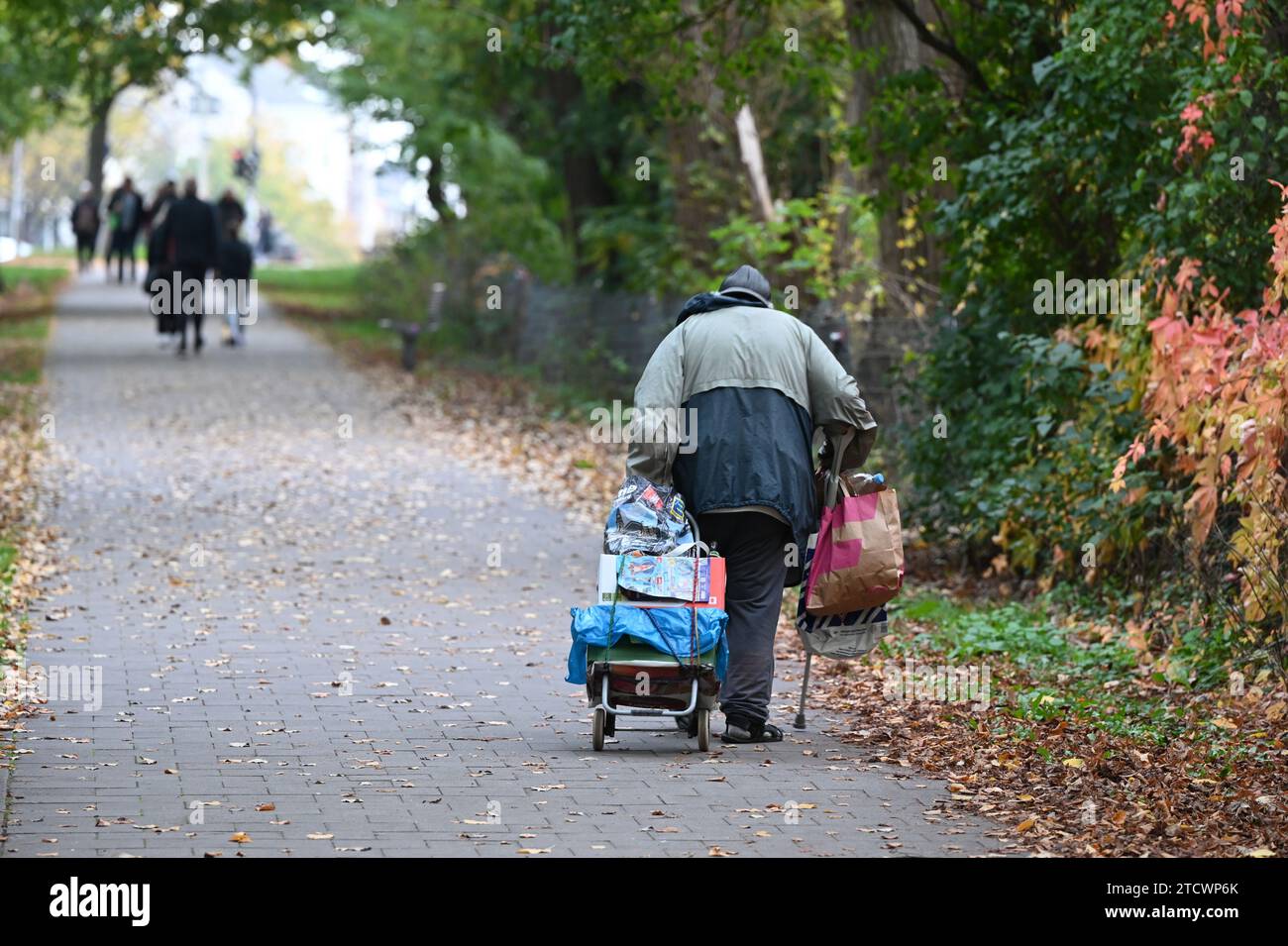 A homeless man from behind in a park in Hamburg, Germany Stock Photo
