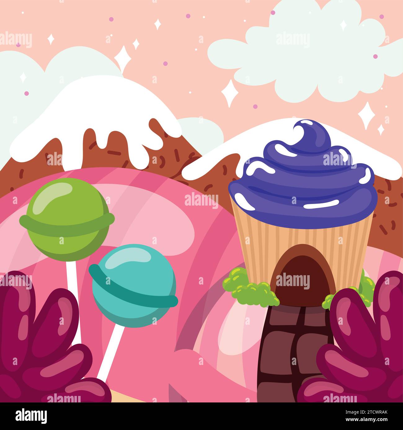 Colored candy land landscape view Vector Stock Vector