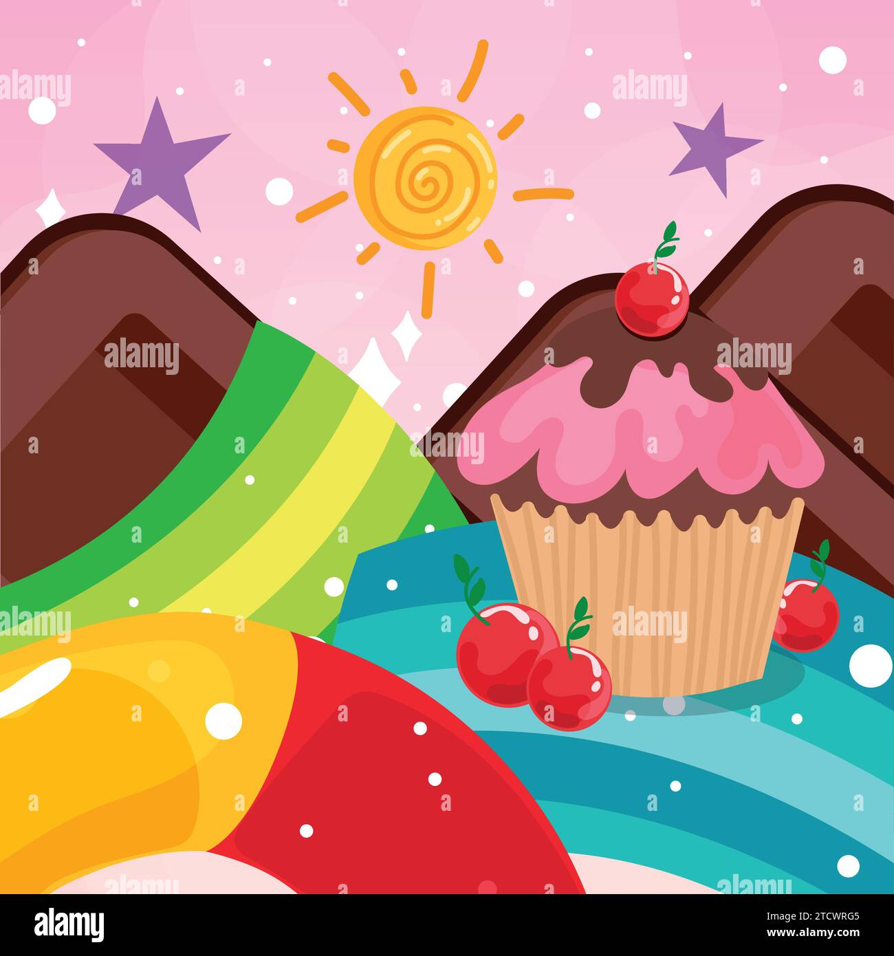 Colored candy land landscape view Vector Stock Vector