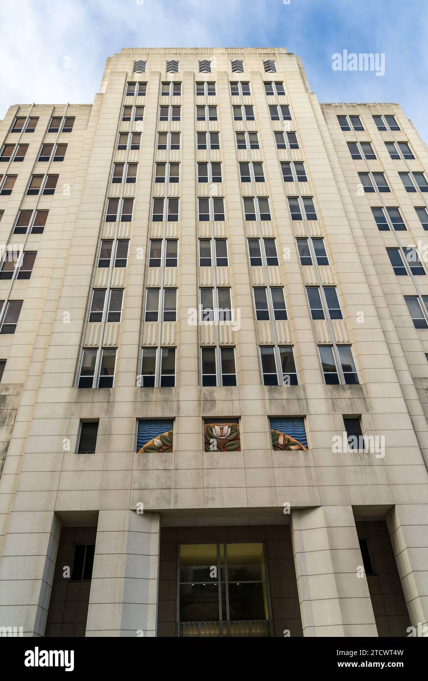 Art Deco style decoration using Magnolia flower on government building in Baton Rouge, the state capital of Louisiana Stock Photo