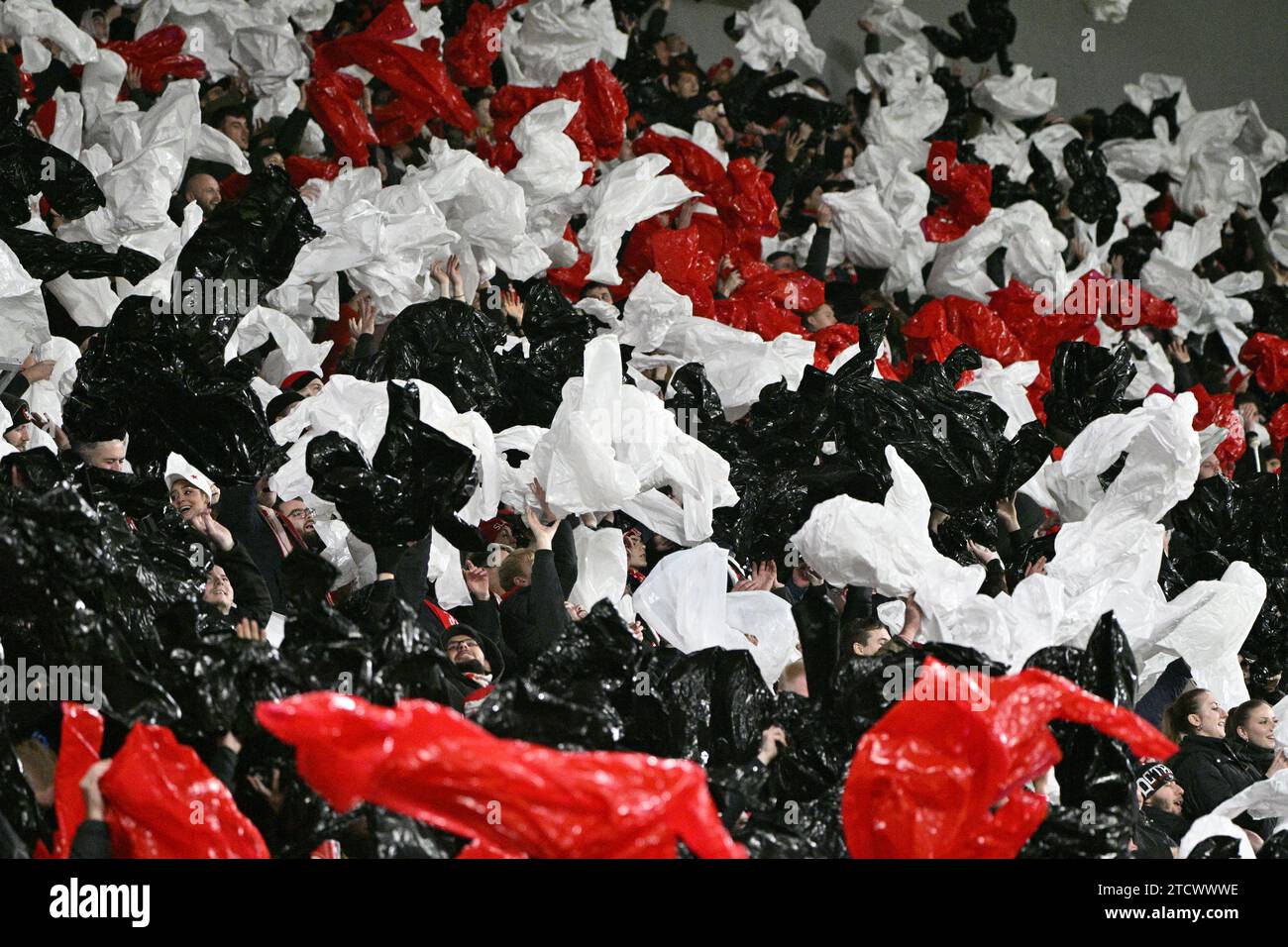 Prague, Czech Republic. 14th Dec, 2023. Fans of Slavia during the UEFA