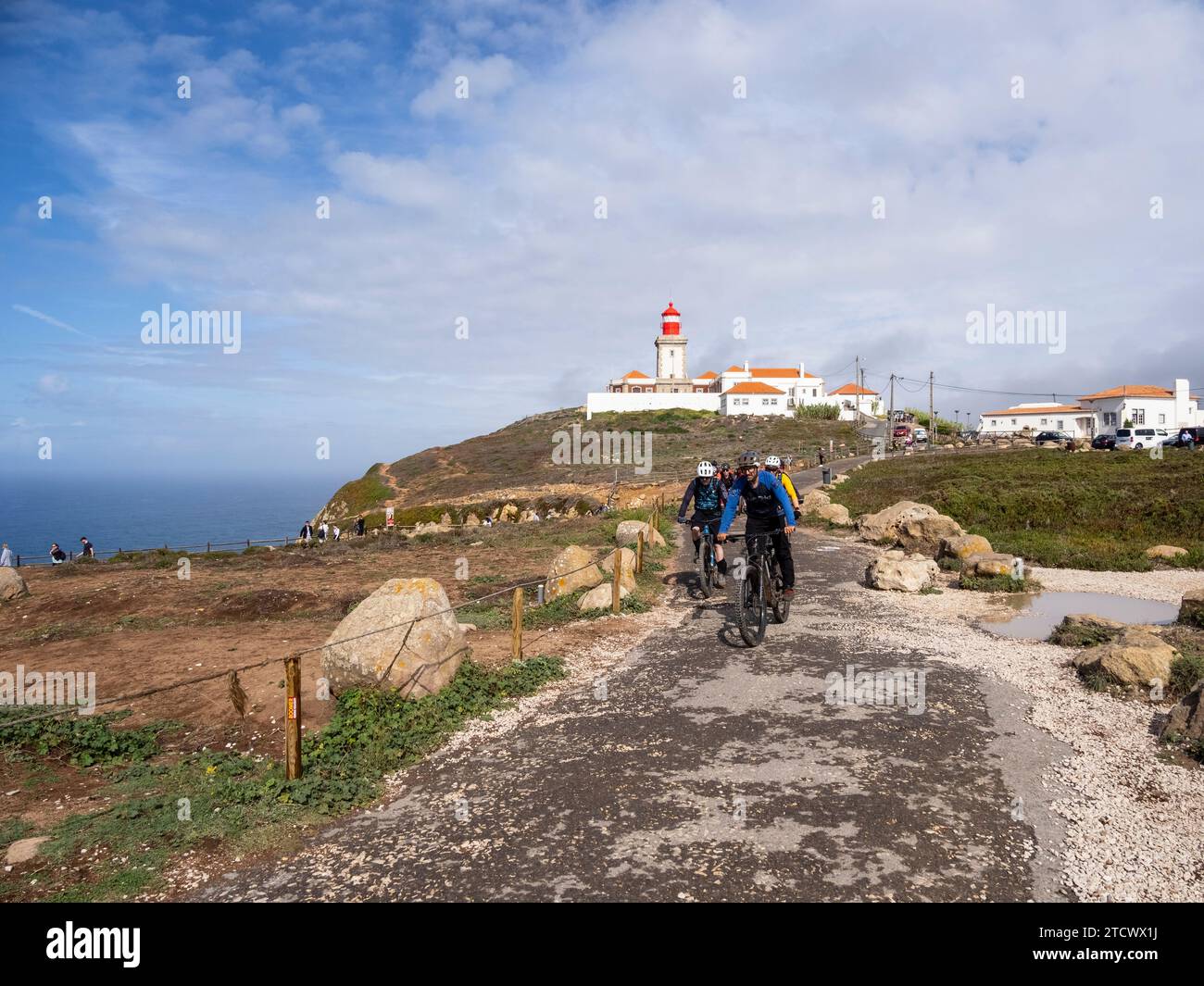 The Cabo da Roca Lighthouse ( Farol do Cabo da Roca) is a beacon or lighthouse on the westernmost point of continental Europe in Sintra Portugal Stock Photo
