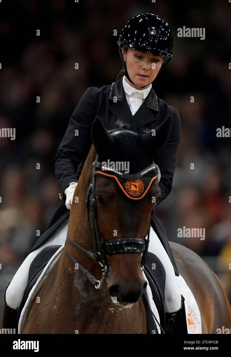 Vertigo ridden by Grete Ayache perform during the FEI Dressage World Cup on day two of the London International Horse Show at ExCel London. Picture date: Thursday December 14, 2023. Stock Photo