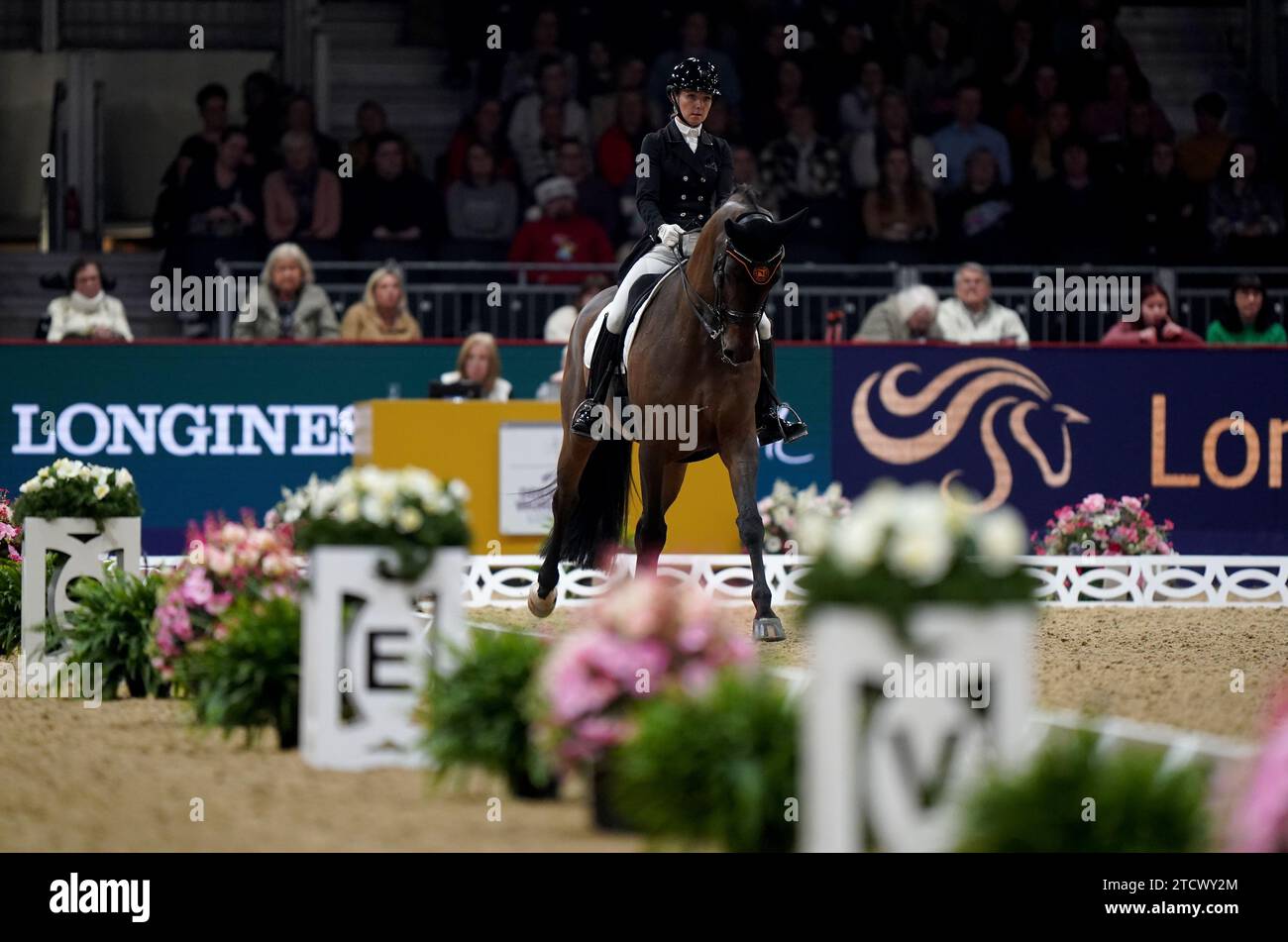 Vertigo ridden by Grete Ayache perform during the FEI Dressage World Cup on day two of the London International Horse Show at ExCel London. Picture date: Thursday December 14, 2023. Stock Photo