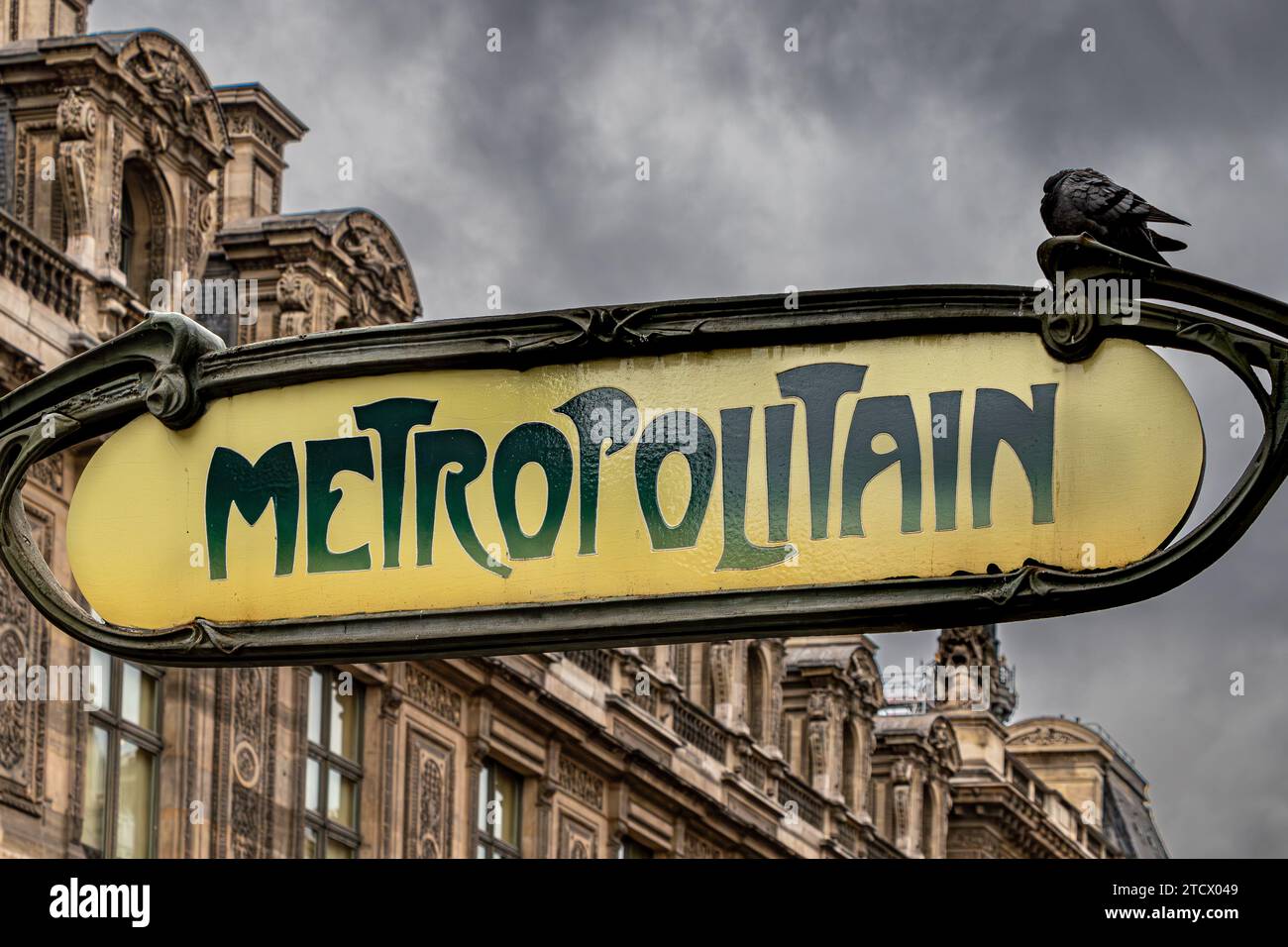 A Hector Guimard designed Paris Metro stain entrance at Louvre - Rivoli Metro station , Paris, France Stock Photo