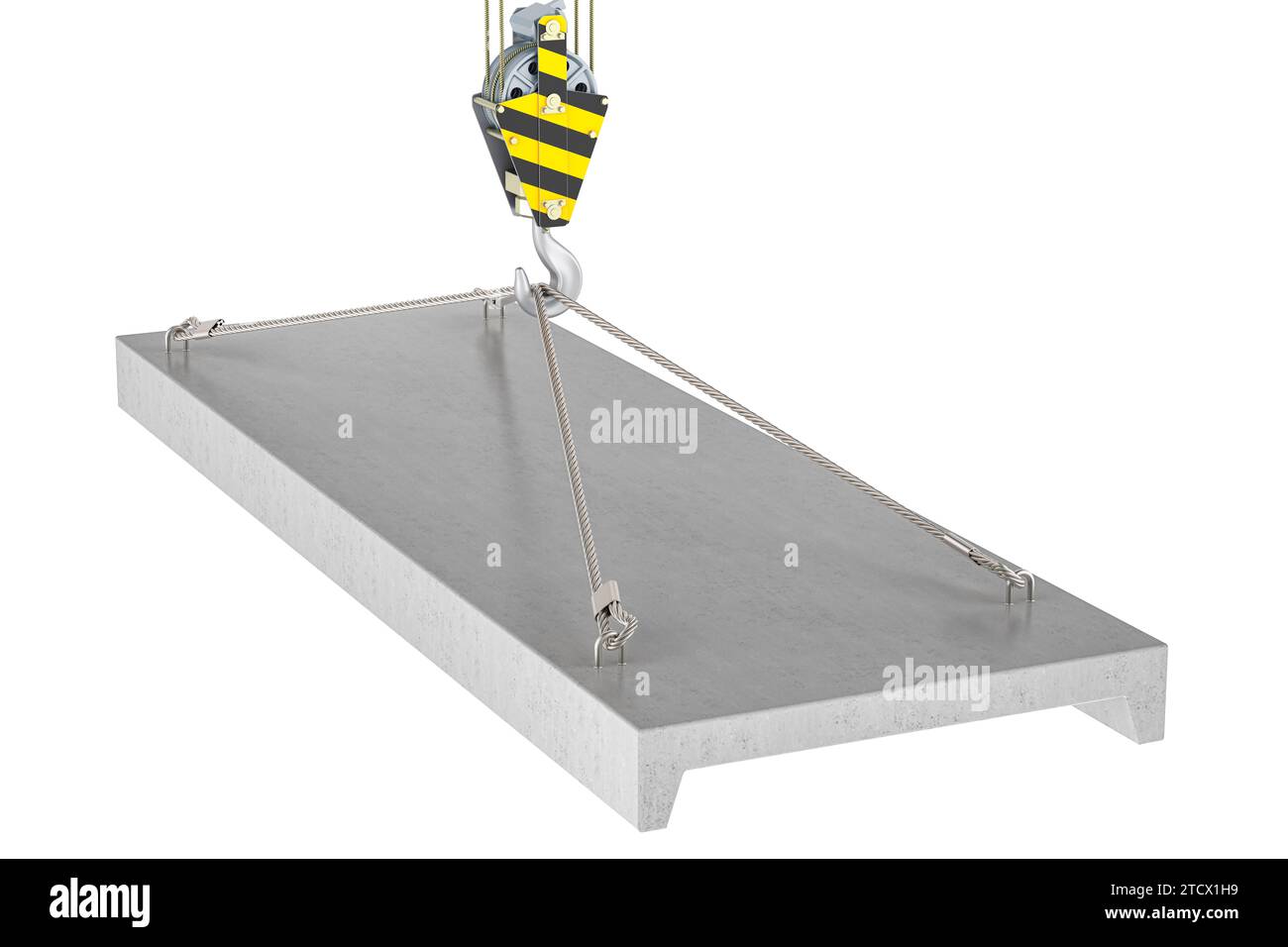 Crane Hook with concrete slab. 3D rendering isolated on white