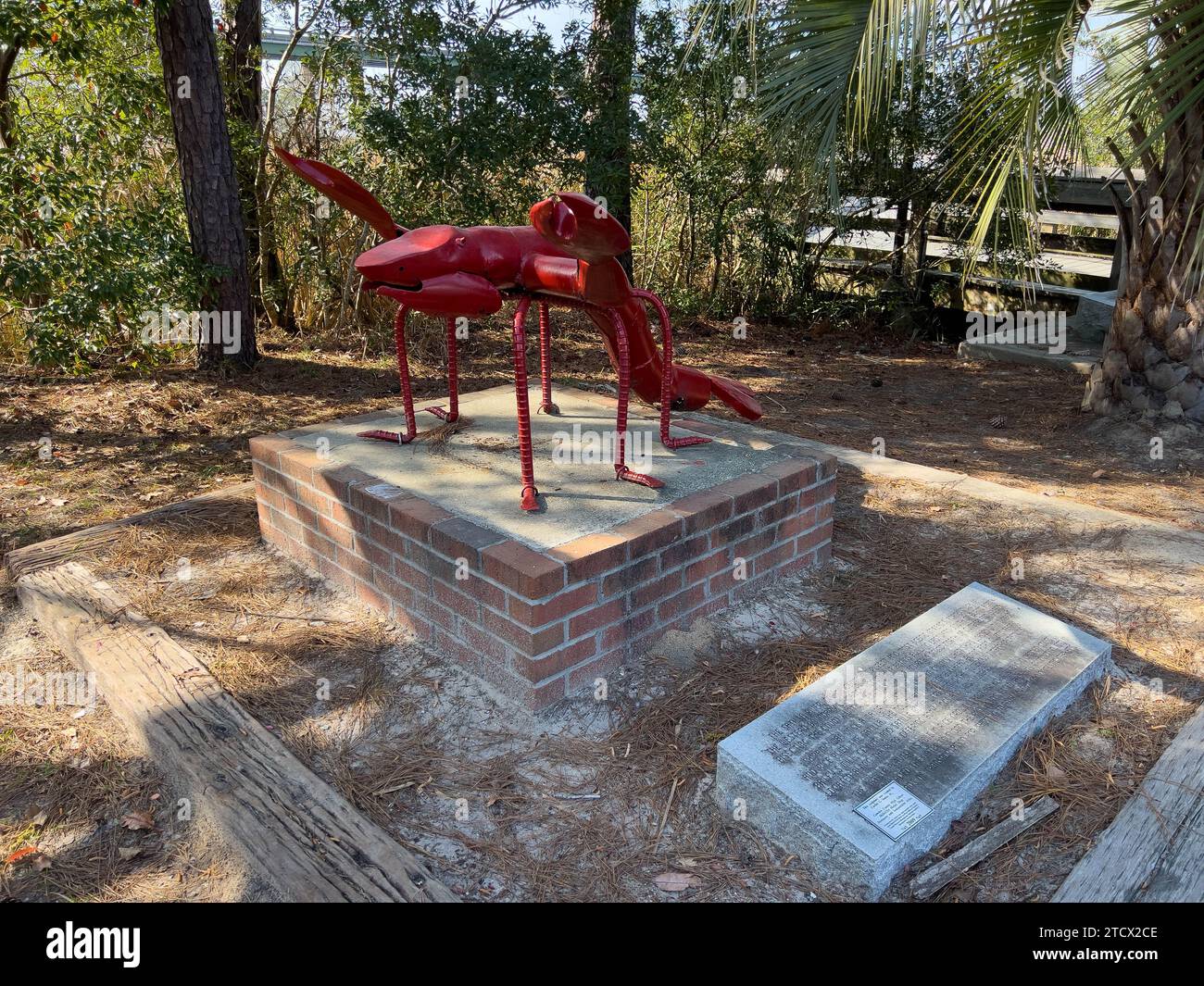 Woodbine, GA February 25, 2023 A crawfish sculpture at a boat ramp
