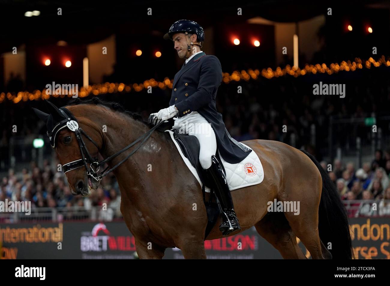 Jolene ridden by Alexandre Ayache during the FEI Dressage World Cup on day two of the London International Horse Show at ExCel London. Picture date: Thursday December 14, 2023. Stock Photo
