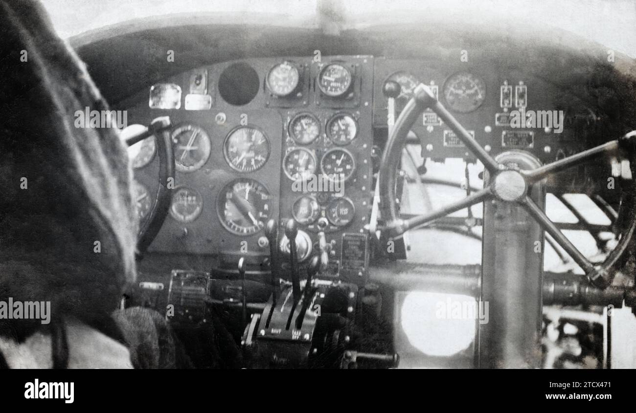 A cockpit of an Avro Anson based at RAF Compton Bassett being used to train wireless operators during the Second World War. Stock Photo