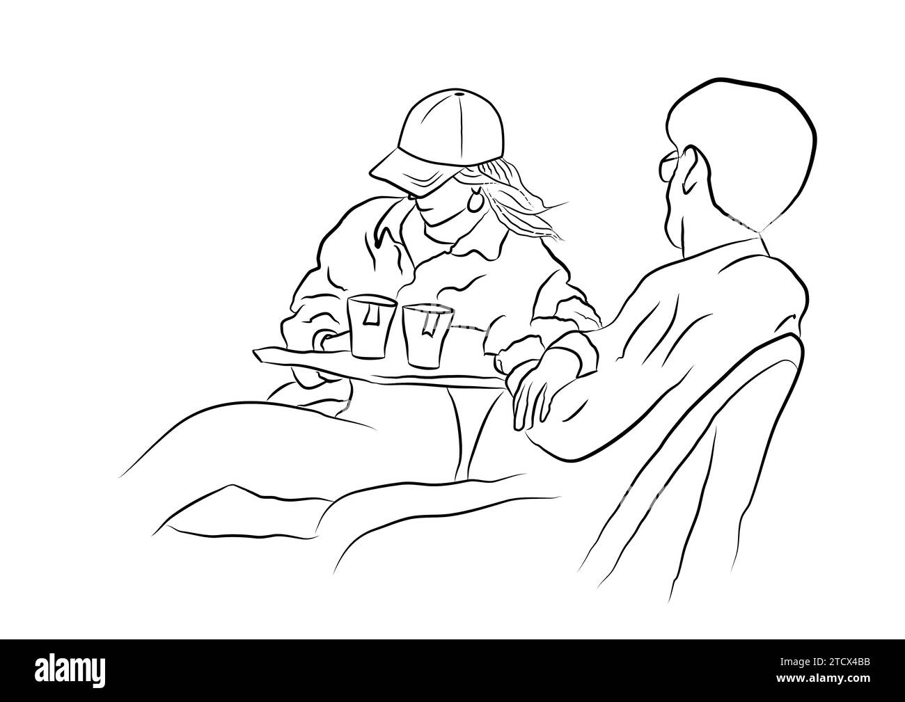 man and woman drinking coffee in a cafe Stock Photo