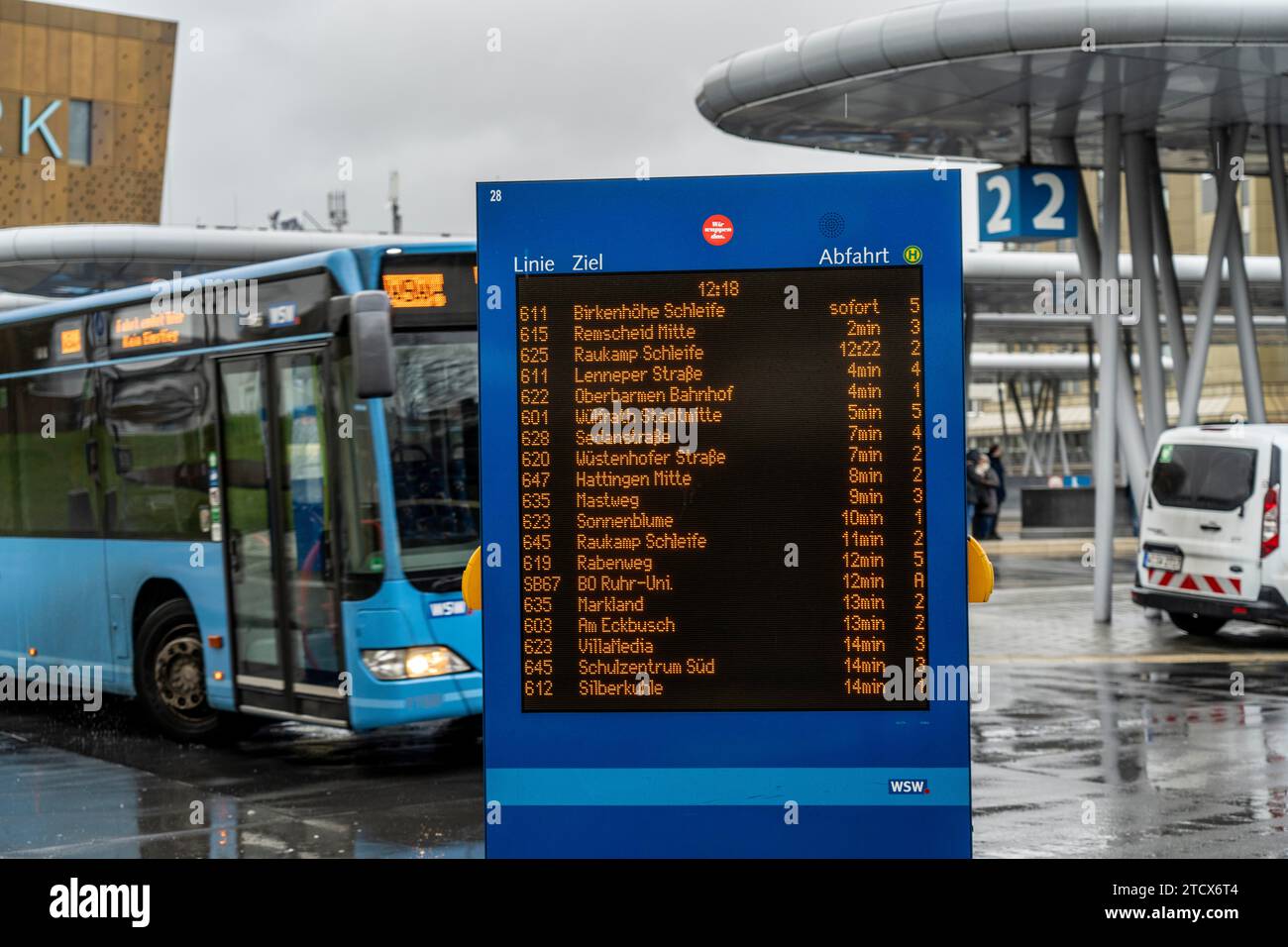 Digital timetable, display board, at the central bus station, WSW buses