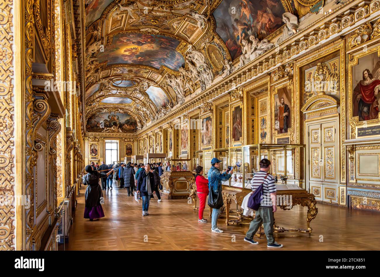 The stunning Galerie d'Apollon inside the Musée du Louvre, the gallery's main attractions are the remaining pieces of the French Crown Jewels, Paris Stock Photo