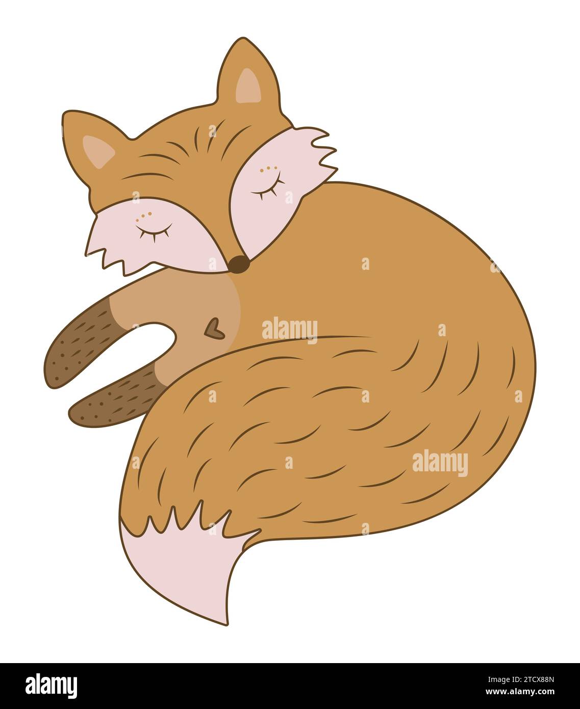 Cute sleeping fox, vector color illustration of forest animal Stock Vector