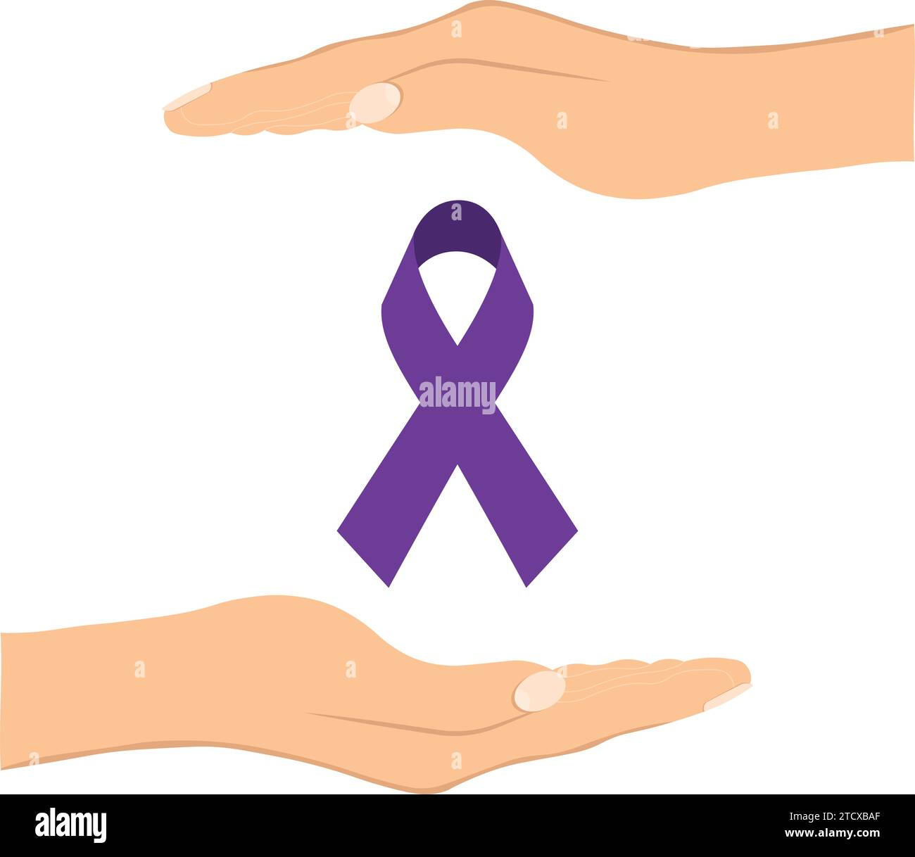 Female hands showing purple awareness ribbon. Awareness month and World cancer day concept.For a poster or banner.Vector illustration Stock Vector