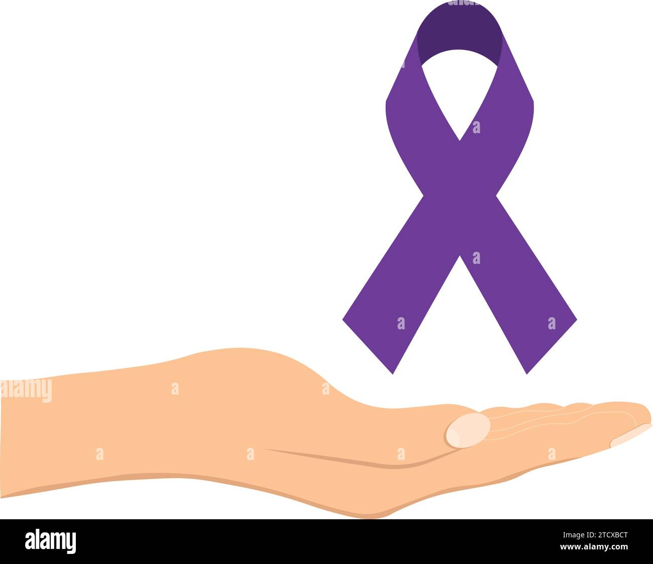Female hand showing purple awareness ribbon. Awareness month and World cancer day concept.For a poster or banner.Vector illustration Stock Vector