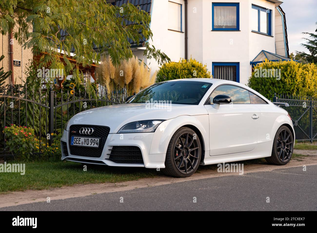A picture of a white Audi TT RS. Stock Photo