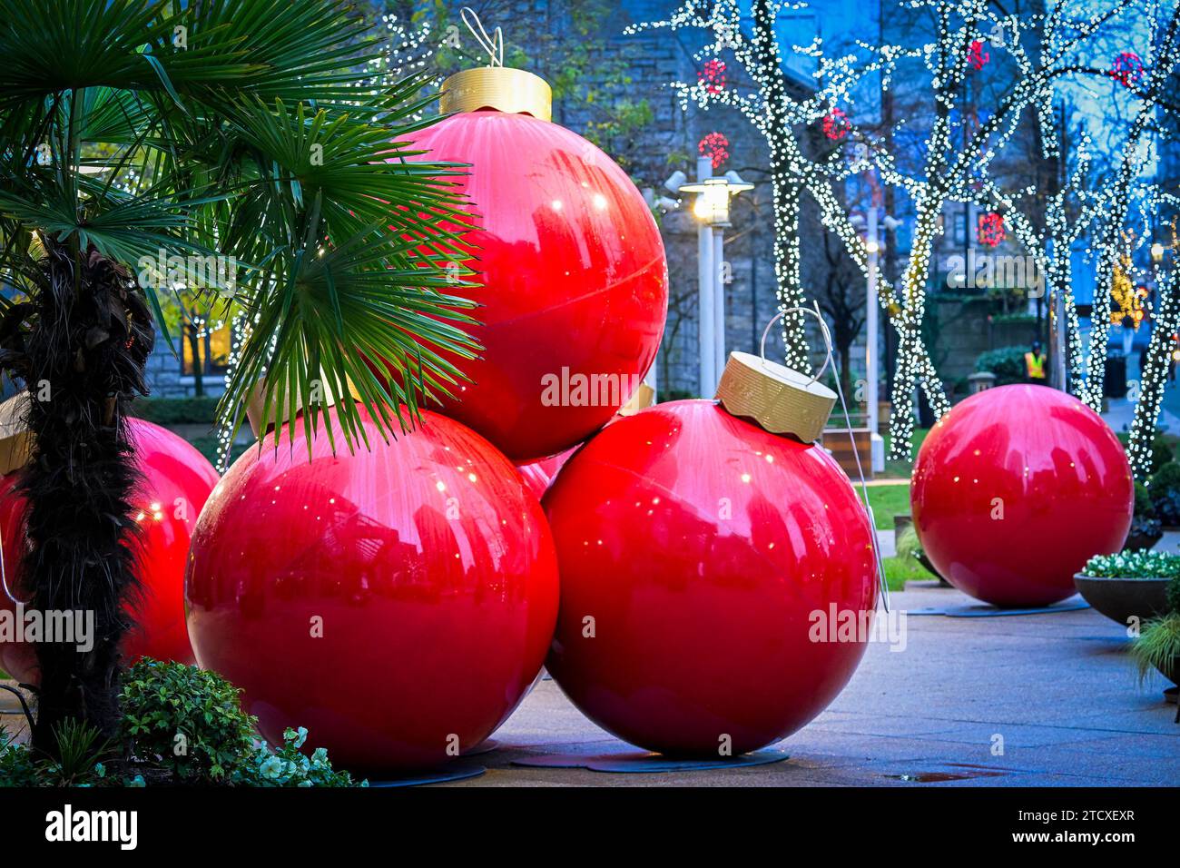 Giant red Christmas ornaments Stock Photo Alamy