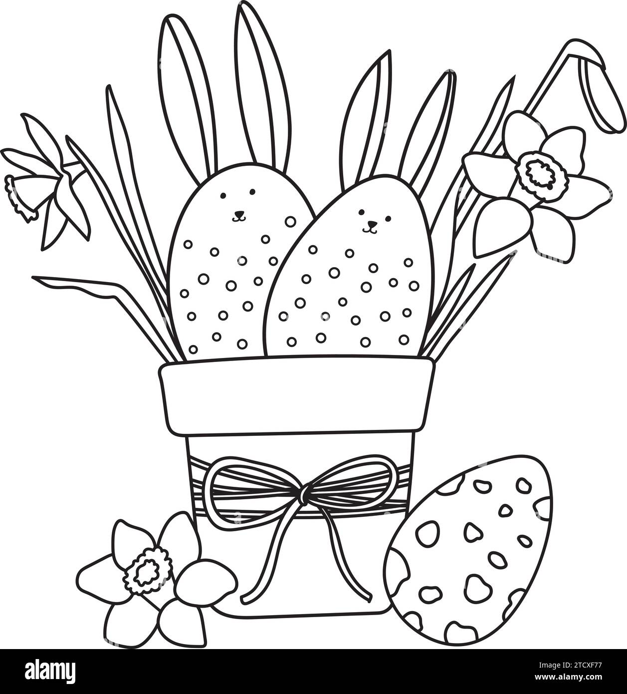 Easter-Themed Coloring Page For Kids Features A Flower Pot With