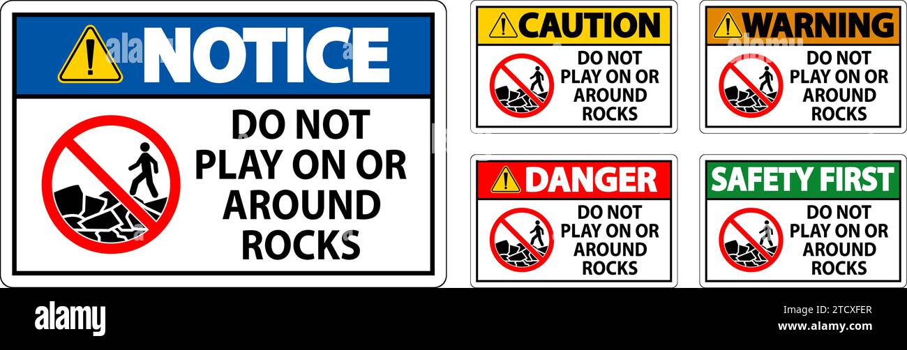 Caution Sign Do Not Play On or Around Rocks Stock Vector