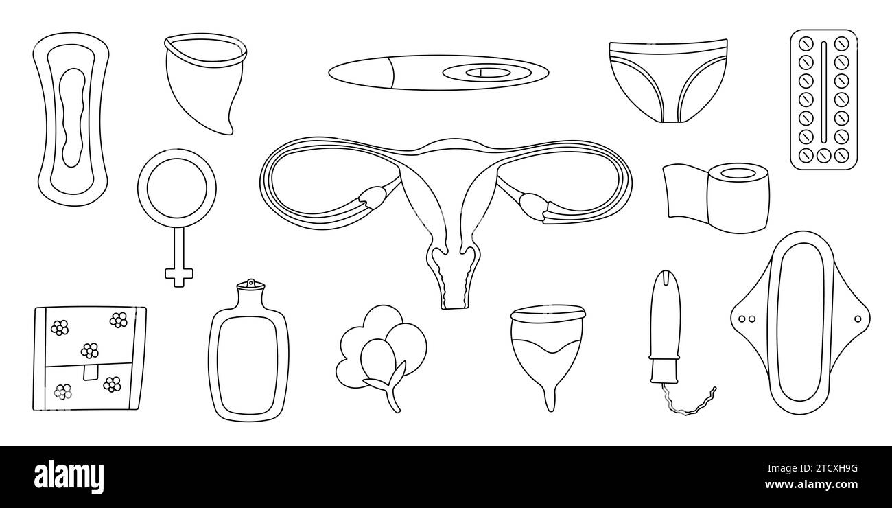 feminine hygiene intimate menstruation elements woman line doodle