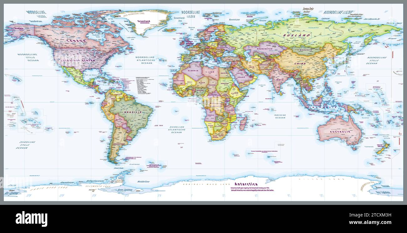 Dutch Language Political World Map Equirectangular Projection Stock Dutch Language Political World Map Equirectangular Projection 2TCXM3H