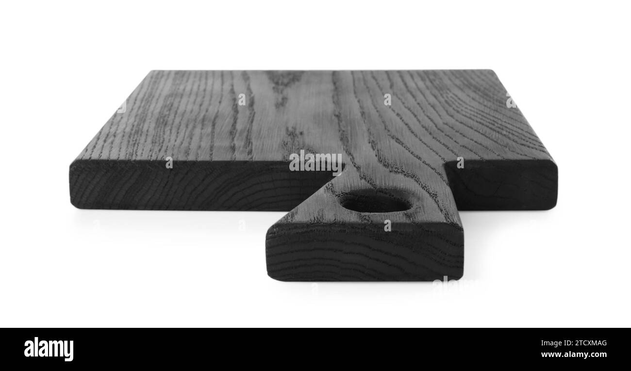 Black wooden cutting board isolated on white Stock Photo - Alamy