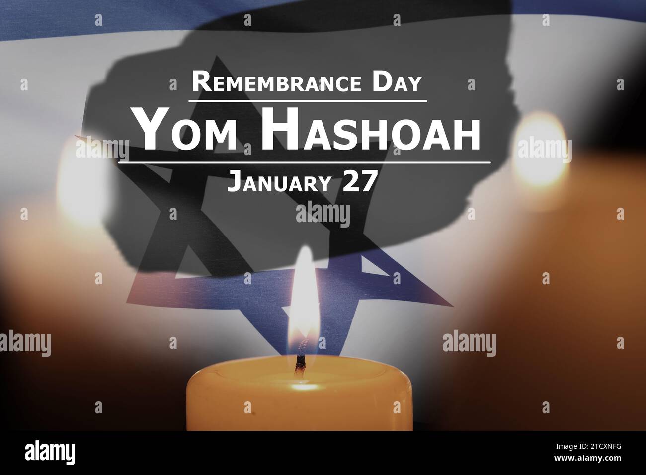 Remembrance Day Yom Hashoah, January 27. Burning candles and flag of