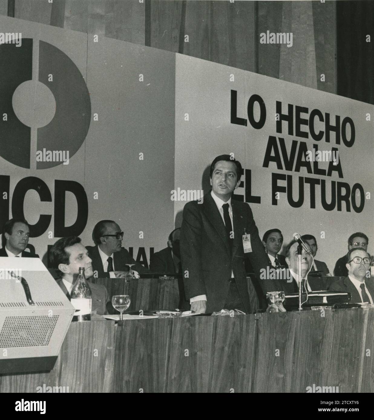 Madrid, 10/19/1978. I Congress of the Democratic Center Union in the Palace of Congresses and Exhibitions of Madrid. The opening speech was given by the President of the Government and UCD, Mr. Adolfo Suárez. Credit: Album / Archivo ABC / Teodoro Naranjo Domínguez Stock Photo