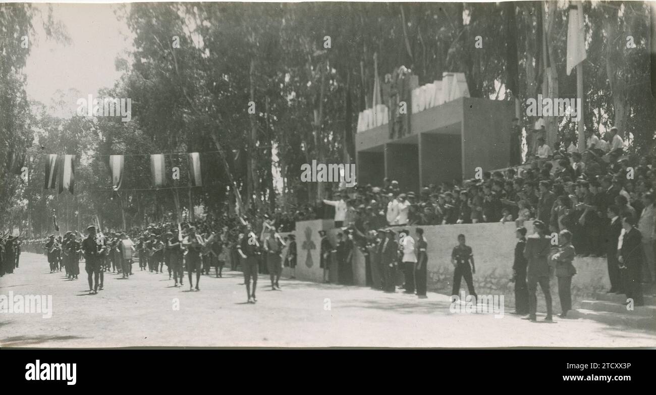 Murcia, 07/18/1939. Spanish Civil War. A moment from the parade held on July 18, 1939, in Murcia, on the occasion of the anniversary of the national uprising. Credit: Album / Archivo ABC / Vidal Stock Photo