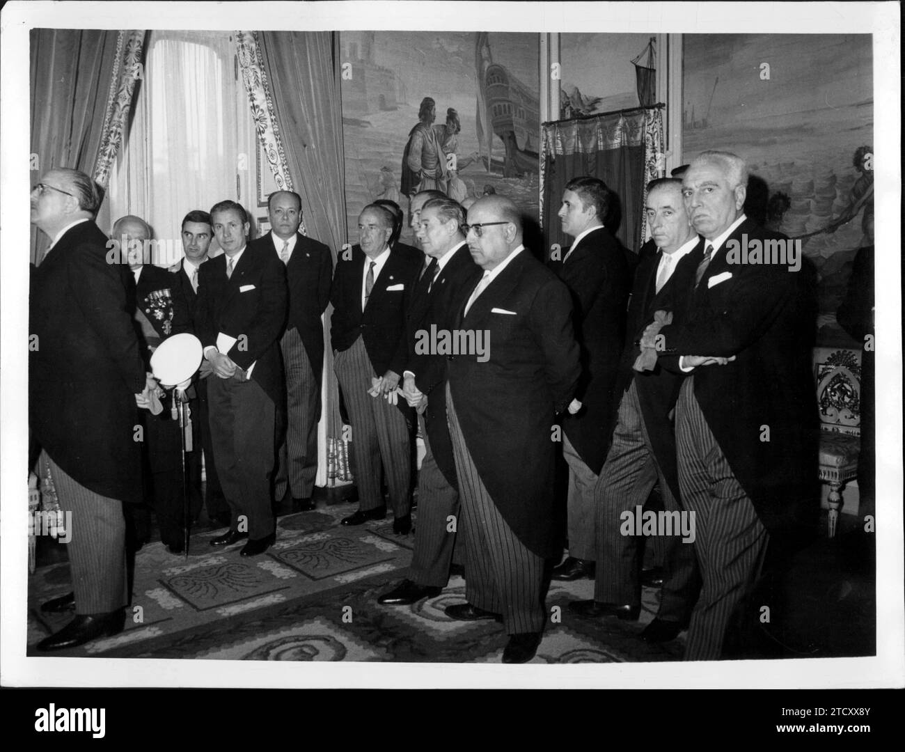 02/14/1967. The V Nautical Show. Audience of the head of state in the El Pardo palace to the organizing committee of the V International Boat Show of Barcelona, chaired by the national delegate of physical education and sports, Mr. Samaranch and the general director of commercial expansion. Credit: Album / Archivo ABC / Manuel Sanz Bermejo Stock Photo