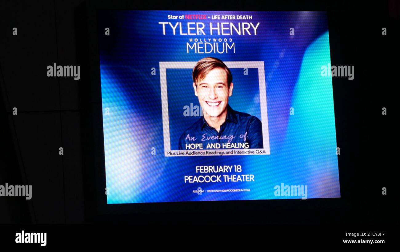 Los Angeles, California, USA 12th December 2023 Medium Tyler Henry Marquee  at Crypto.com Arena at LA Live in Downtown Los Angeles on December 12, 2023  in Los Angeles, California, USA. Photo by
