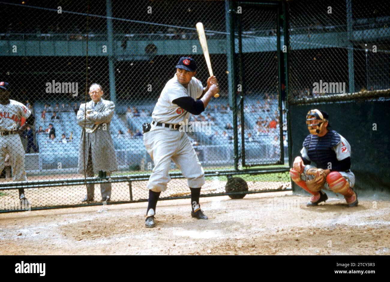 BRONX, NY MAY 11 Larry Doby 14 of the Cleveland Indians hits in the