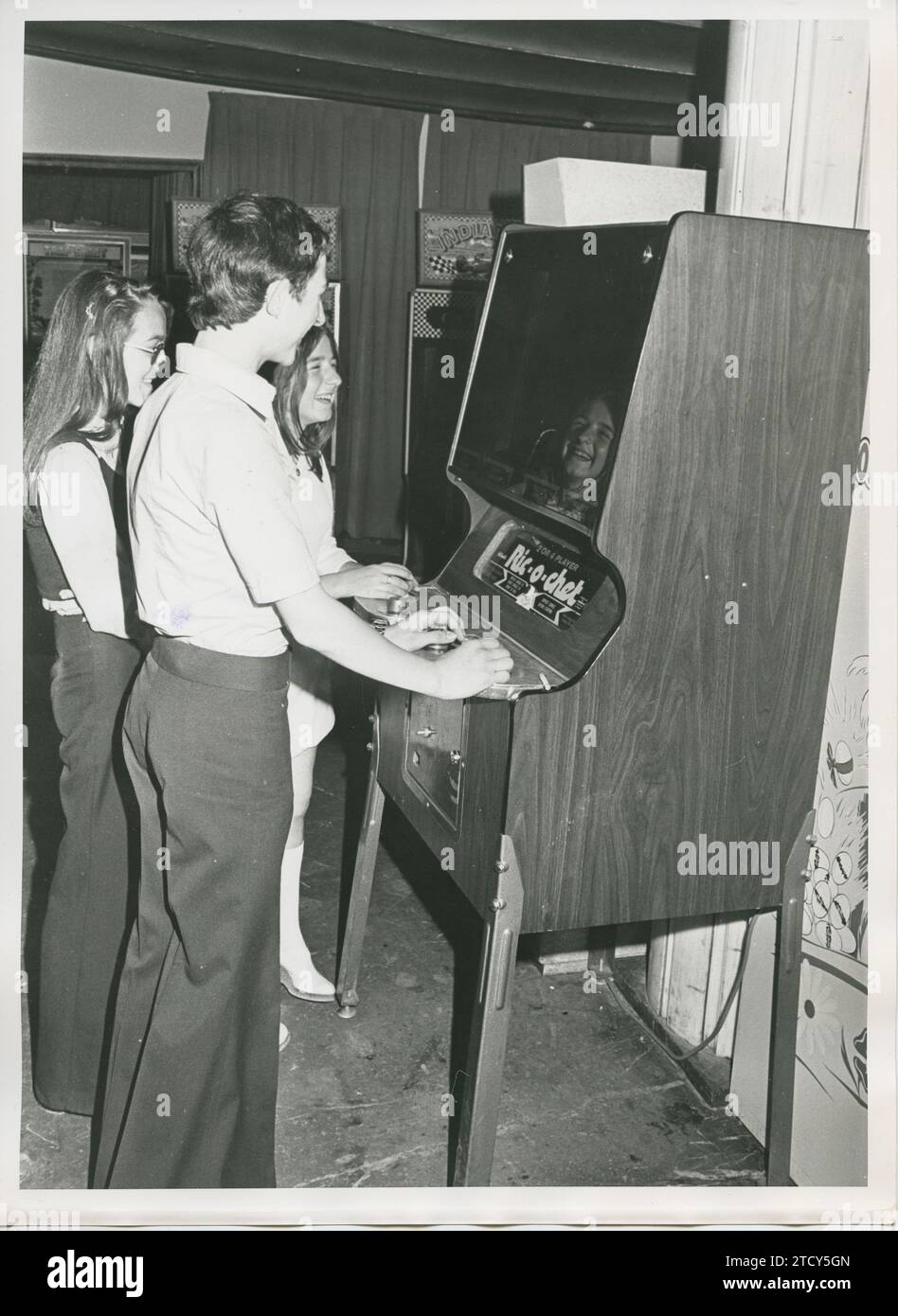 Madrid, 05/04/1974. Children playing in an arcade. Credit: Album ...