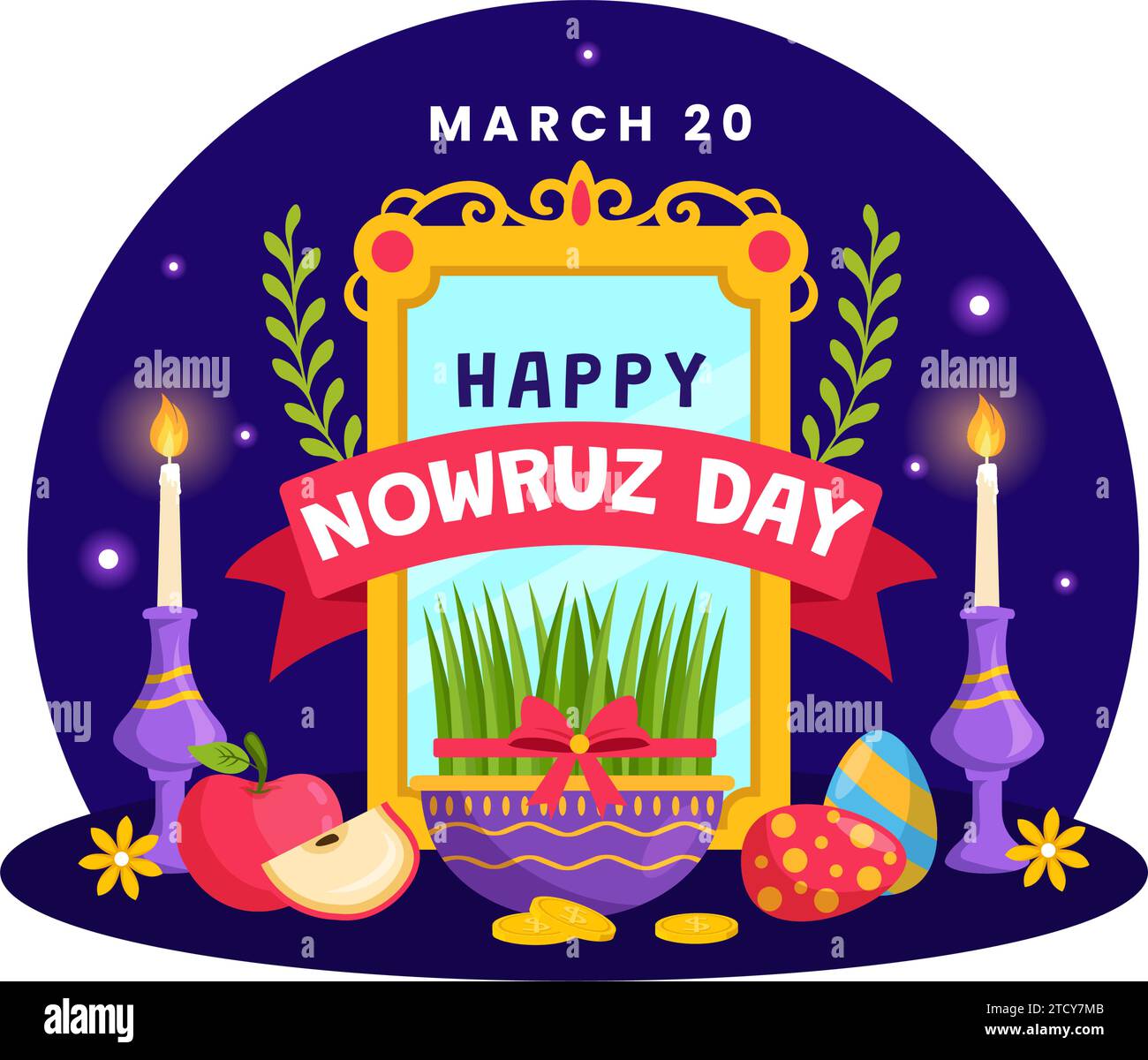 Happy Nowruz Day Vector Illustration. Translation: Persian New Year, on 