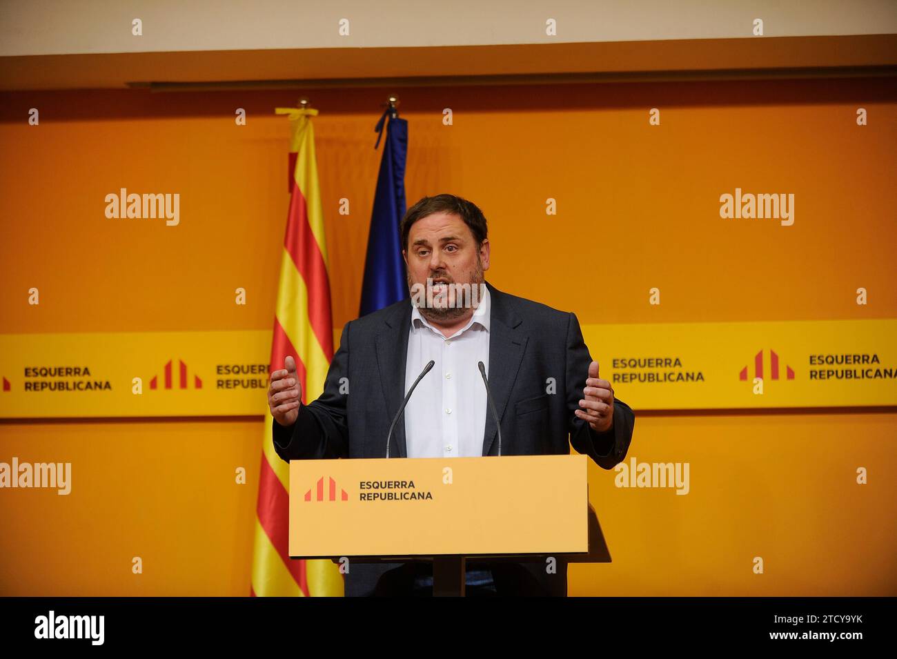 Barcelona, 01/04/2016. Press conference by Oriol Junqueras, after the extraordinary executive meeting of ERC. Photo: Ines Baucells ARCHDC. Credit: Album / Archivo ABC / Inés Baucells Stock Photo