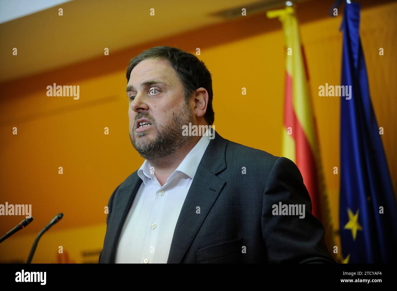 Barcelona, 01/04/2016. Press conference by Oriol Junqueras, after the extraordinary executive meeting of ERC. Photo: Ines Baucells ARCHDC. Credit: Album / Archivo ABC / Inés Baucells Stock Photo
