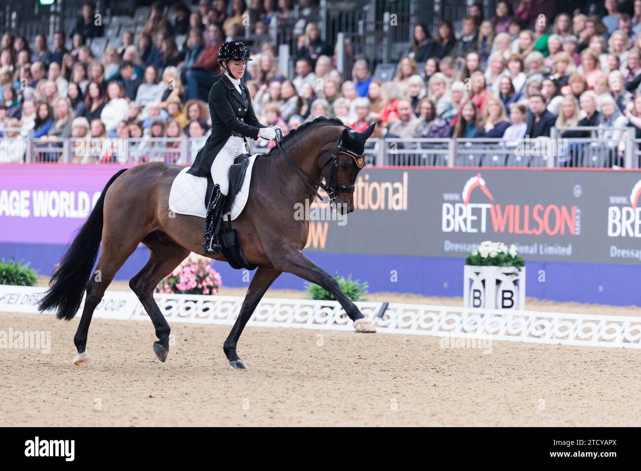 Grete Ayache of Estonia with Vertigo during the FEI Dressage World Cup Freestyle at the London International Horse Show on December 14, 2023, London Excel Centre, United Kingdom (Photo by Maxime David - MXIMD Pictures) Stock Photo