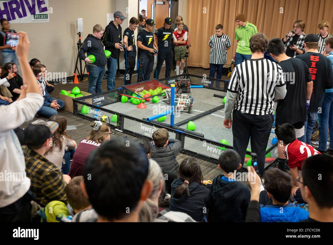 VEX robotics teams compete at a VEX regional competition at Sandy High School in Oregon, on Saturday, October 28, 2023. Stock Photo