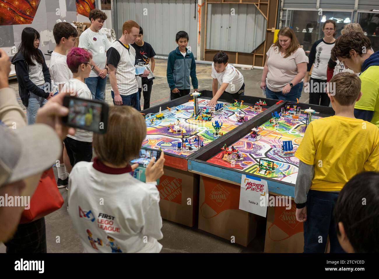 A FIRST LEGO League (FLL) regional competition in Salem, Oregon, on Saturday, December 2, 2023. Stock Photo