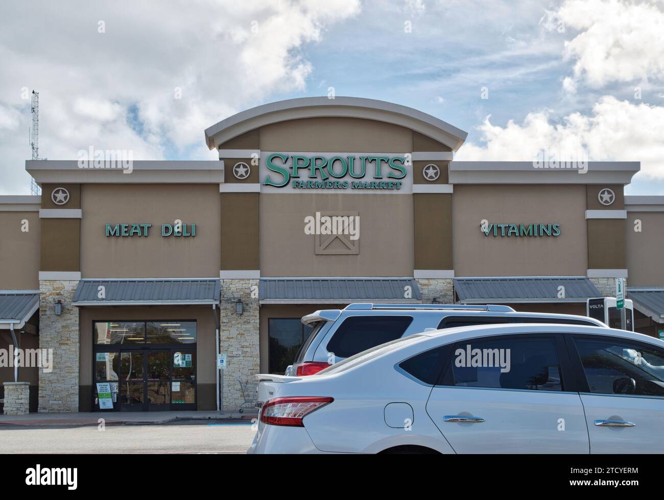 Houston, Texas USA 09242023 Sprouts Farmers Market business storefront exterior and parking